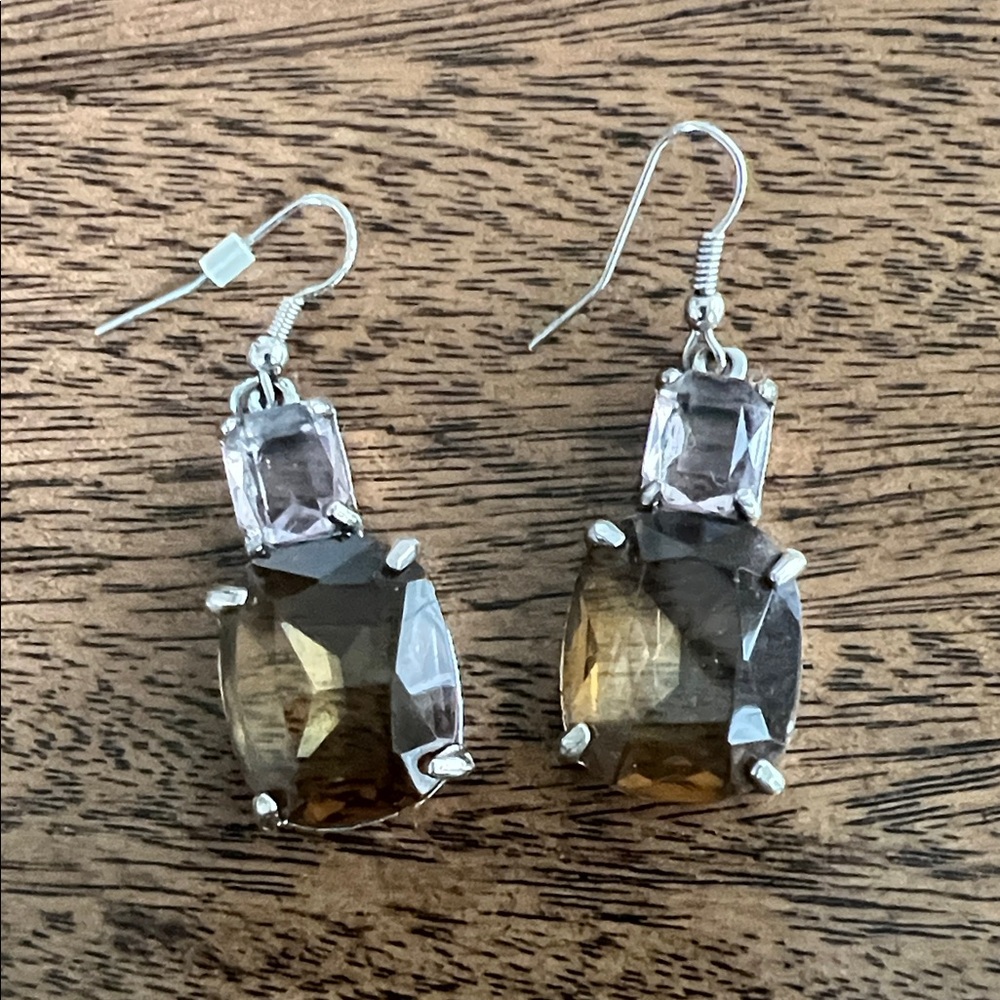 Silver and Brown Gemstone Earrings